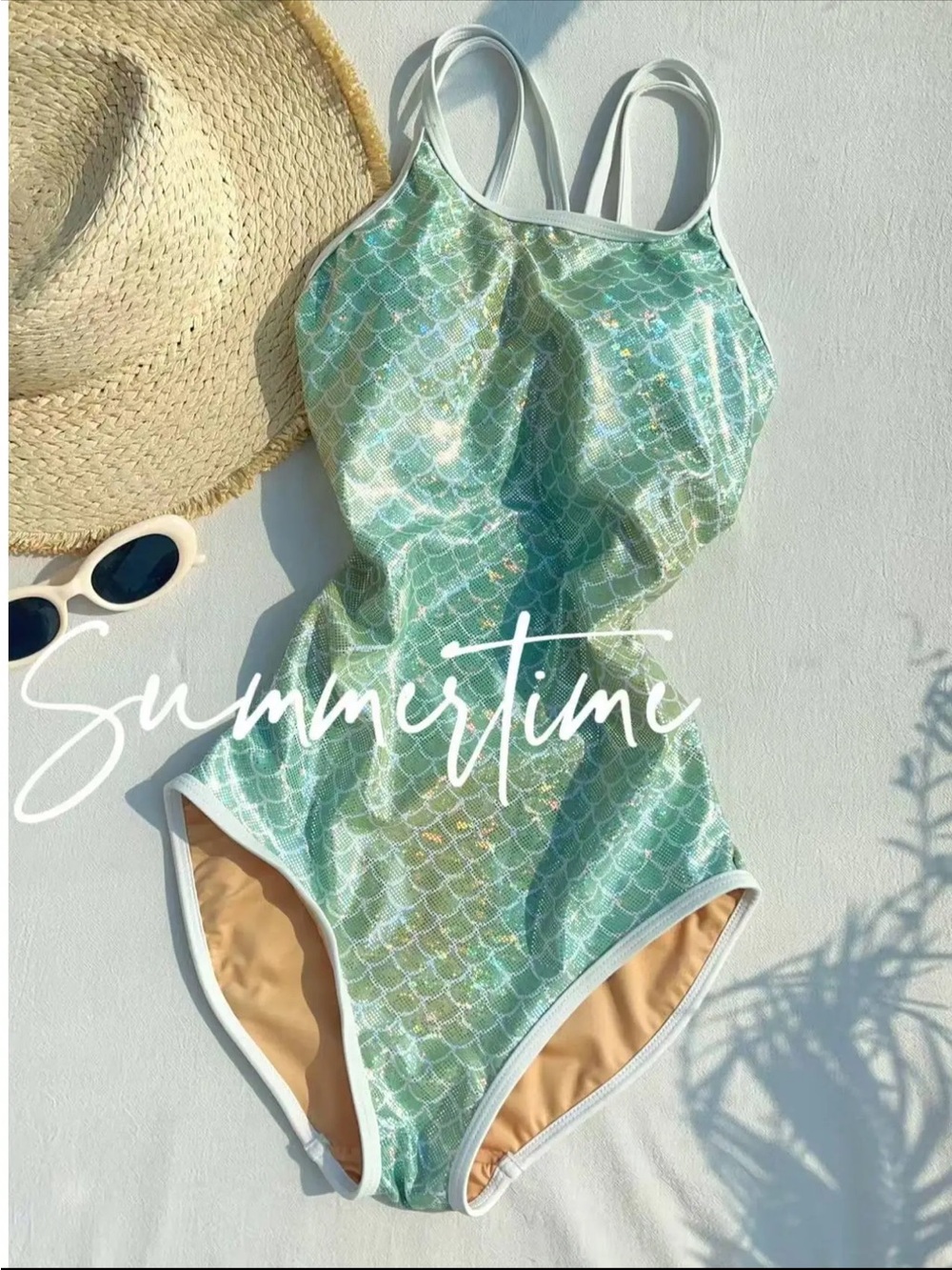 Mermaid-Scale One-Piece Swimsuit in Mint Green